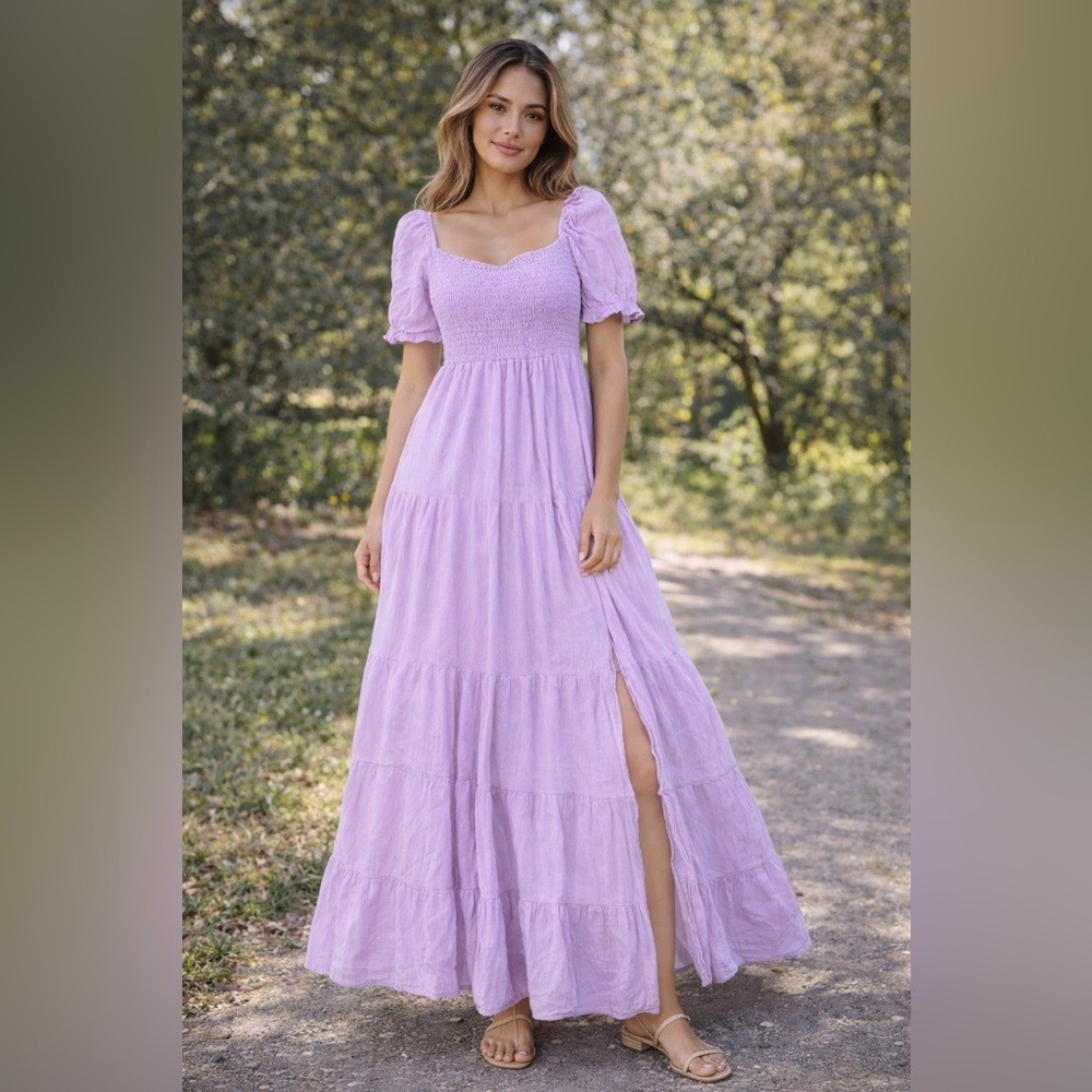 Abercrombie & Fitch Lavender Maxi Dress with Puff Sleeves